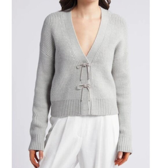 FRENCH CONNECTION knit Sparkly Embellished Cardigan In Light Grey - Picture 2 of 7